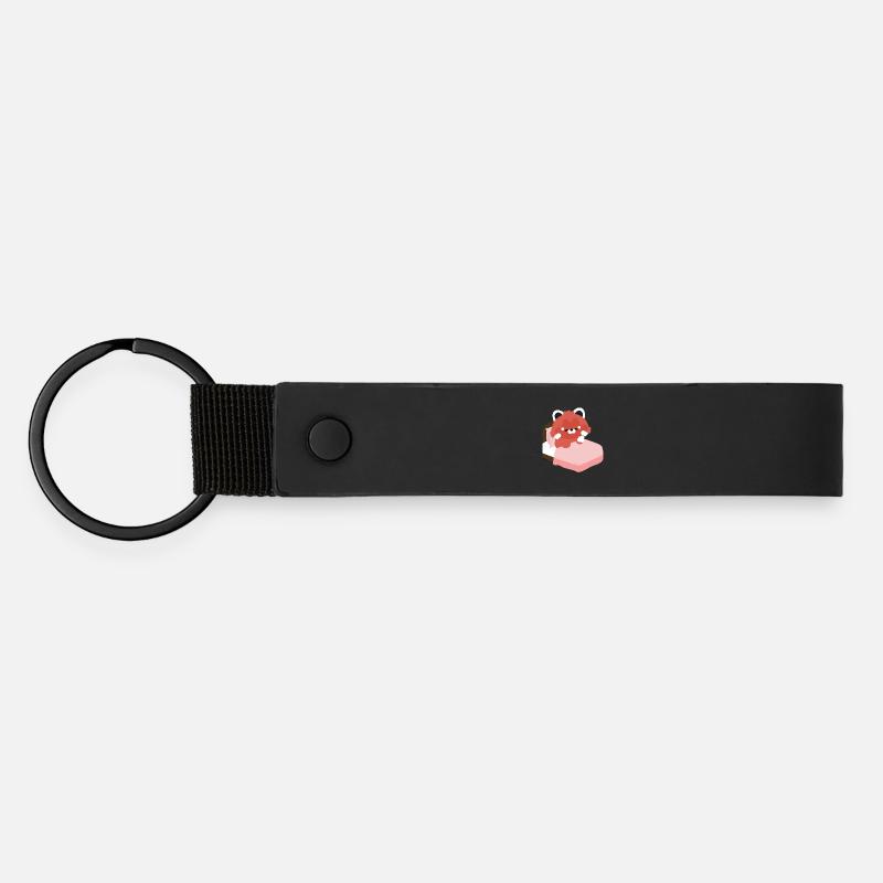 Tired Red Panda on Bed - Matte Pu Keyring - black