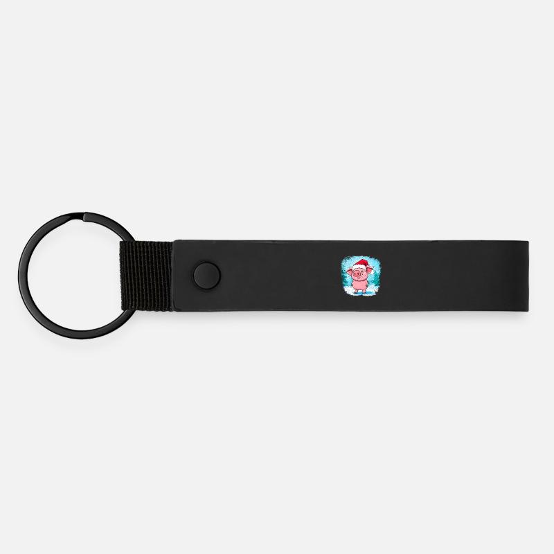 Piggy Christmas - Matte Pu Keyring - black