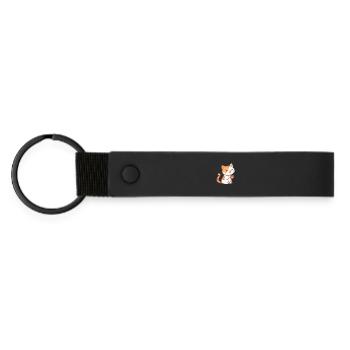 Chat kawaii au café - Porte-clés en PU mat - noir - Devant