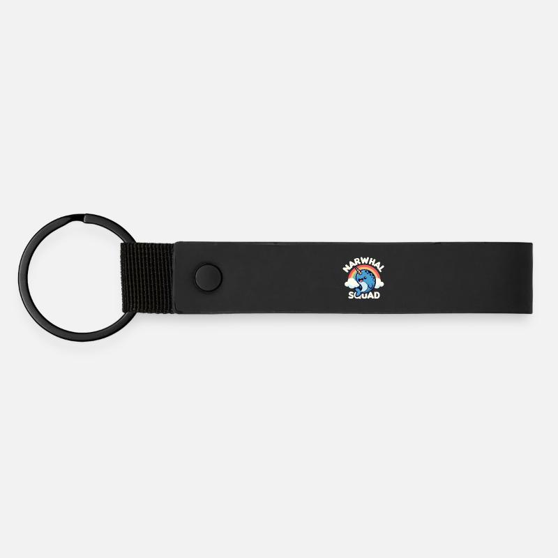 Cute Narwhal Squad  - Matte Pu Keyring - black
