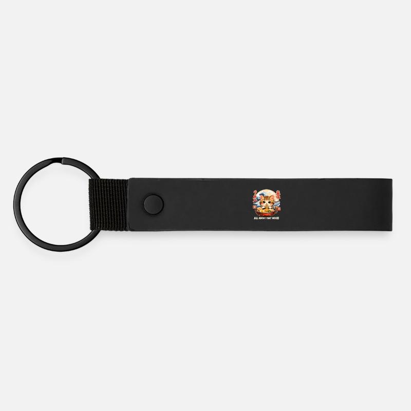 Kawaii Kitten Ramen Anime - Matte Pu Keyring - black