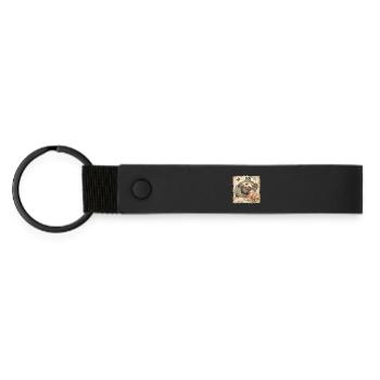 Mops Vintage - Matte PU Schlüsselanhänger - Schwarz - Vorne