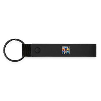 Colorful retreat on the beach - Matte Pu Keyring - black - Front