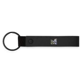 Samurai Cat with Katana – Japanese Ukiyo-e Style - Matte Pu Keyring - black - Front