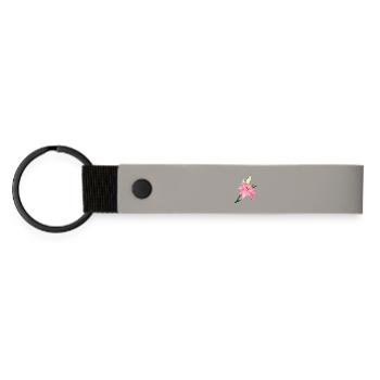 pink lily bloom with two buds - Matte Pu Keyring - light grey - Front
