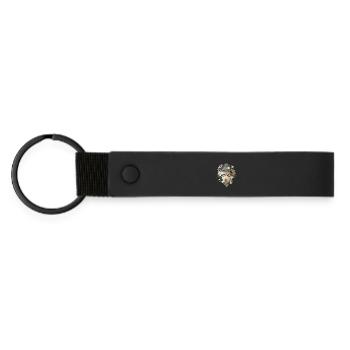 wunderschönes floral geschmücktes Buddha Porträt - Matte PU Schlüsselanhänger - Schwarz - Vorne