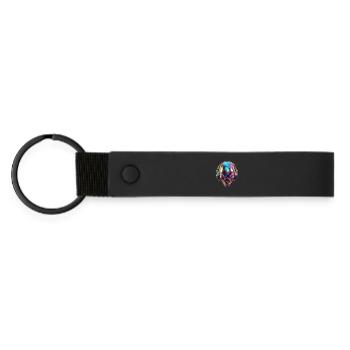 Chromatic Alien Head with Headphones - Matte Pu Keyring - black - Front