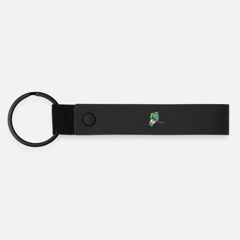 Faultier Eishockey Eishockeyschläger - Matte PU Schlüsselanhänger - Schwarz