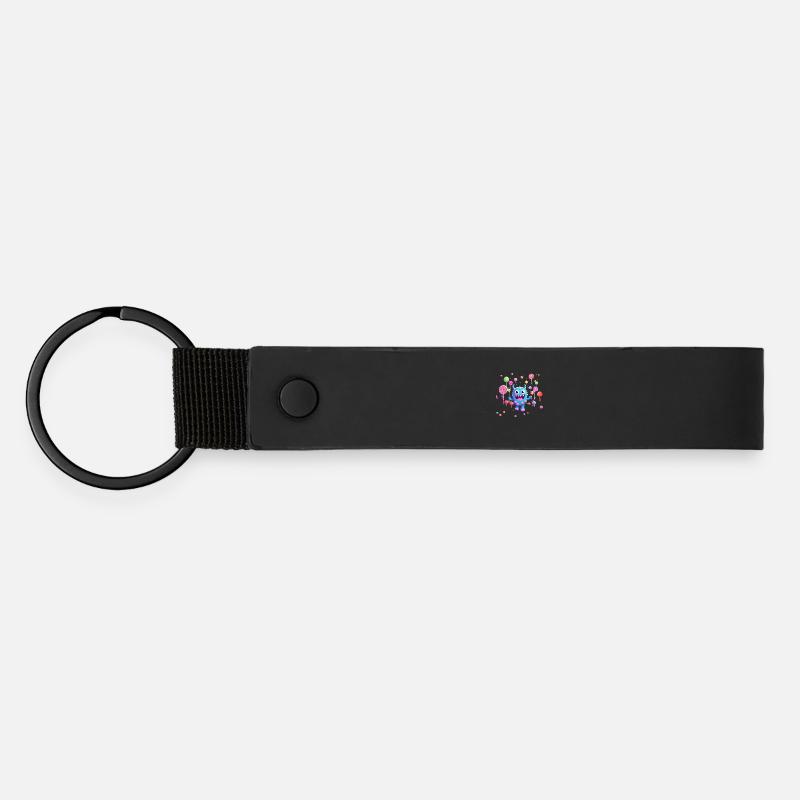 Cute and funny cuddle monster kids - Matte Pu Keyring - black