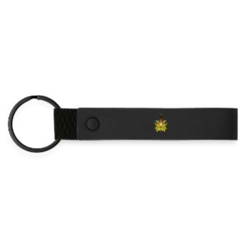 Braune Bierflasche mit floralen Hopfen-Ornamenten - Matte PU Schlüsselanhänger - Schwarz - Vorne