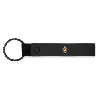 Buddha mit Kopfhörern Achtsamkeit Musik Boho Zen - Matte PU Schlüsselanhänger - Schwarz - Vorne
