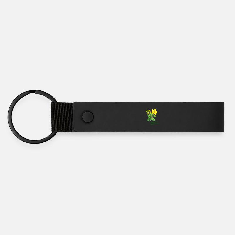 Hypericum perforatum - botanical illustration - Matte Pu Keyring - black