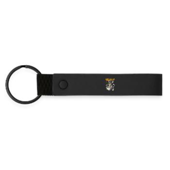 Cyber cat eating ramen - Matte Pu Keyring - black - Front