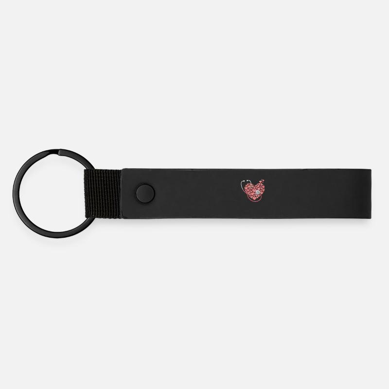 Heart Stethoscope Heart Pattern - Matte Pu Keyring - black