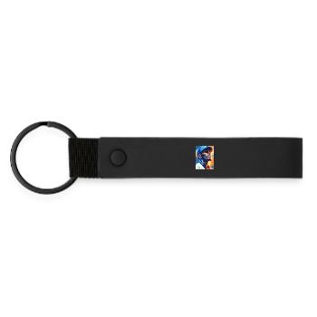Geometrisches Neon-Porträt Baseballspieler - Matte PU Schlüsselanhänger - Schwarz - Vorne