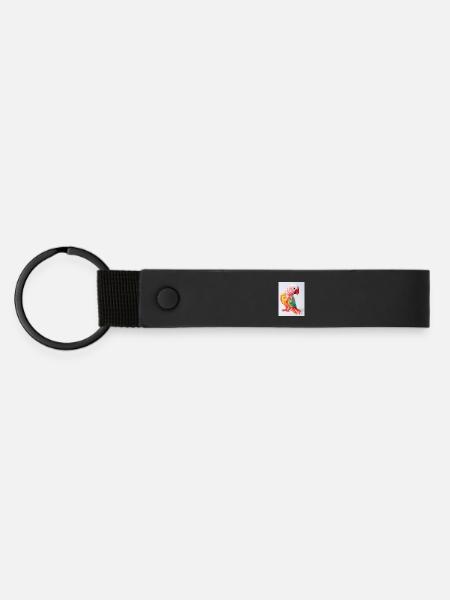 Bunter Candy Papagei - Matte PU Schlüsselanhänger - Schwarz