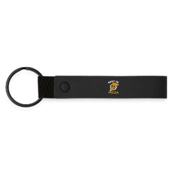 Repos dans une part de crâne de pizza Design drôle de nourriture - Porte-clés en PU mat - noir - Devant