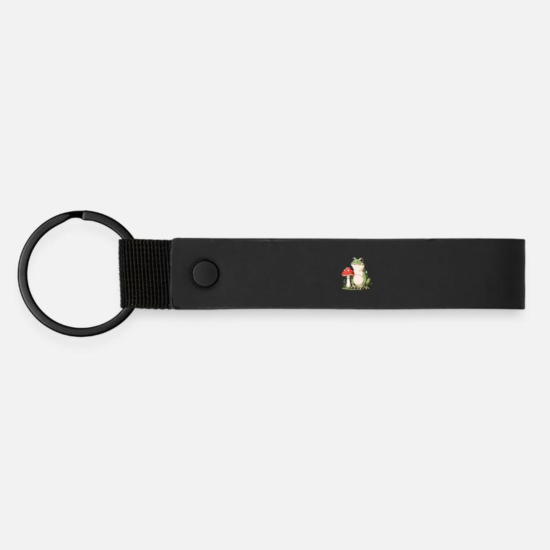 Little frog with red mushroom - Matte Pu Keyring - black