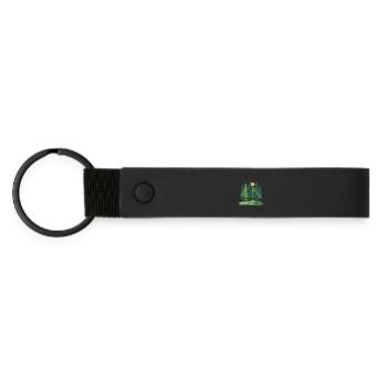 Disc Golf Forêt Coucher de soleil Scène du panier volant à disque - Porte-clés en PU mat - noir - Devant