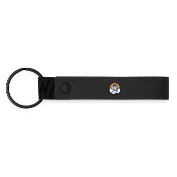 Colorful Baby Elephant Rainbow Cloud - Matte Pu Keyring - black - Front