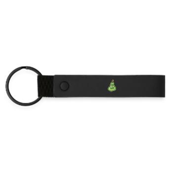 Kawaii pear with friendly face - Matte Pu Keyring - black - Front