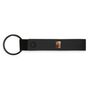 Fleurs et papillon - Porte-clés en PU mat - noir - Devant