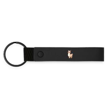Cute Happy Smiling Alpaca - Adorable Cartoon - Matte Pu Keyring - black - Front