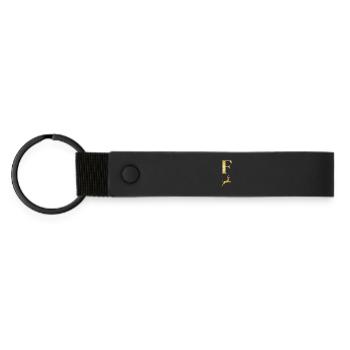 Buchstabe f Goldener Hirsch - Geschenkidee - Matte PU Schlüsselanhänger - Schwarz - Vorne