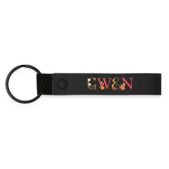 GWEN name decorated with flowers - Matte Pu Keyring - black - Front