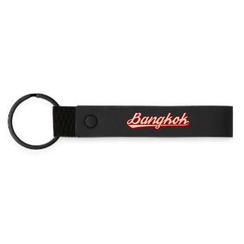 Bangkok Retro Schriftzug Rot Vintage - Matte PU Schlüsselanhänger - Schwarz - Vorne