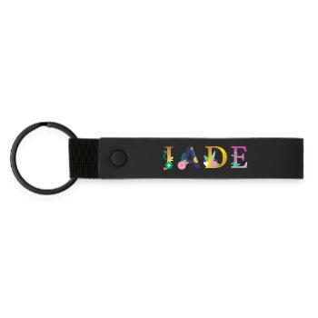 JADE name decorated with flowers - Matte Pu Keyring - black - Front
