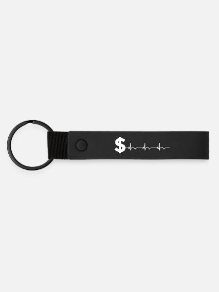 Dollar Zeichen $ EKG Herzschlag - Matte PU Schlüsselanhänger - Schwarz