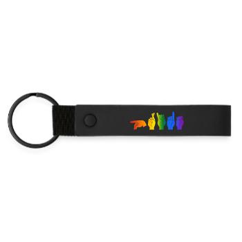 ASL Pride I - Farben der Pride-Flagge - Matte PU Schlüsselanhänger - Schwarz - Vorne