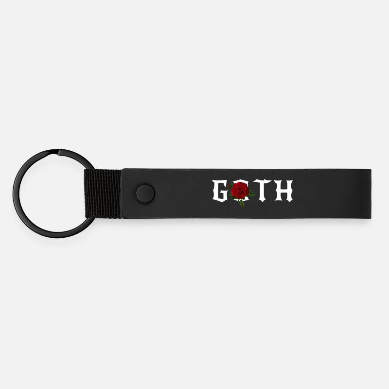 Goth, Gothic Theme with a Red Rose - Matte Pu Keyring - black