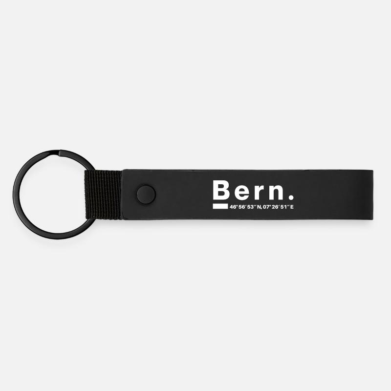 Bern Koordinaten Berner Bernerin Schweiz - Matte PU Schlüsselanhänger - Schwarz