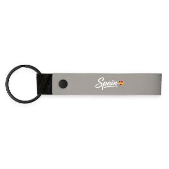 Spain Script with Heart Flag Patriotic - Matte Pu Keyring - light grey - Front