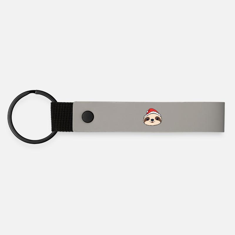 Santa Sloth Face Festive Look - Matte Pu Keyring - light grey