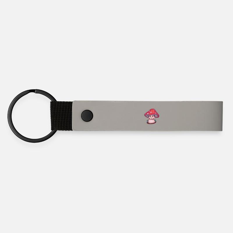 Magic Mushroom Cottagecore (Kawaii-Version) - Matte PU Schlüsselanhänger - Hellgrau
