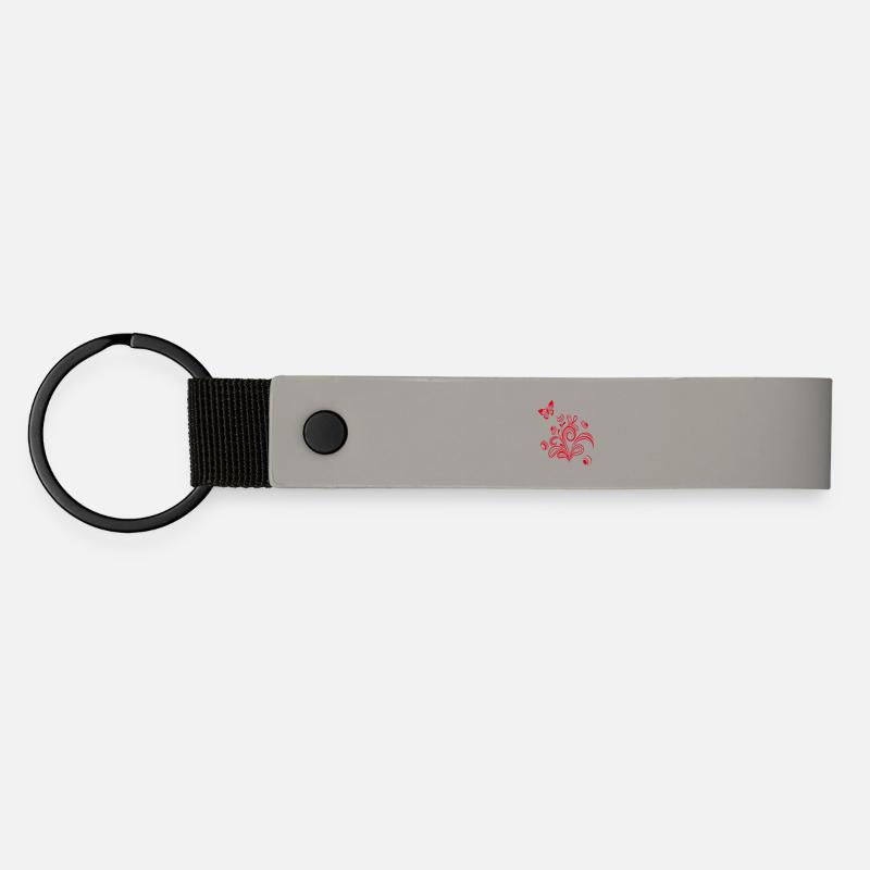 Vrille florale avec papillon - Porte-clés en PU mat - gris clair
