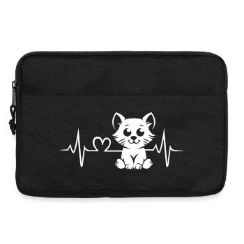 Cat Heartbeat - Motif de chat de dessin animé mignon - Sacoche pour ordinateur portable 13 pouces - noir - Devant