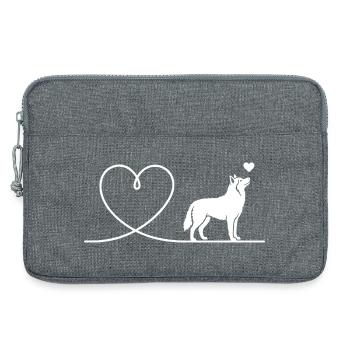Silhouette de chien de traîneau représentant un husky - Sacoche pour ordinateur portable 13 pouces - gris chiné - Devant
