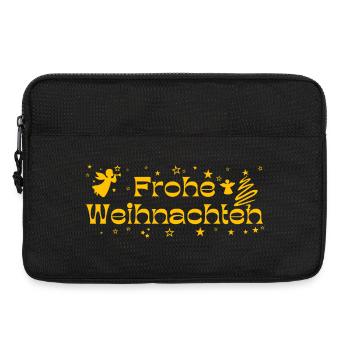 Frohe Weihnachten gelber Text mit Sternen Engeln - Laptoptasche 13" - Schwarz - Vorne