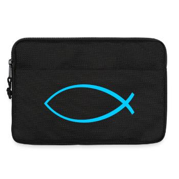 Ichtus Fisch hellblau - Laptoptasche 13" - Schwarz - Vorne