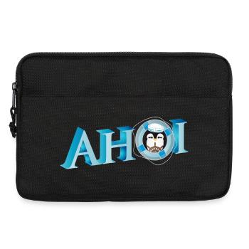 Seemannsgruß Schriftzug Ahoi mit Pinguin Seemann - Laptoptasche 13" - Schwarz - Vorne
