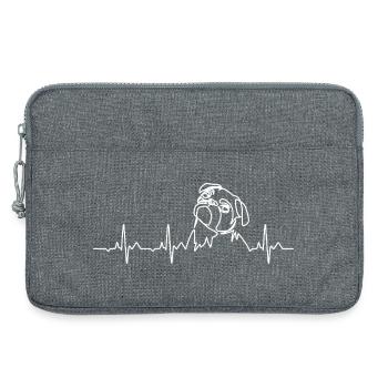 Battement de cœur de carlin minimaliste - Cadeau d’amoureux des chiens - Sacoche pour ordinateur portable 13 pouces - gris chiné - Devant