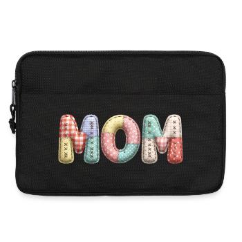Mom Schriftzug Patchwork Stoff Look - Laptoptasche 13" - Schwarz - Vorne