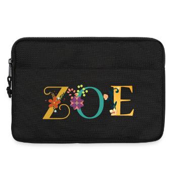 Art du prénom ZOE avec fleurs brodées - Sacoche pour ordinateur portable 13 pouces - noir - Devant