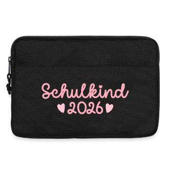 Schulkind 2026 rosa mit zwei Herzen für Mädchen - Laptoptasche 13" - Schwarz - Vorne