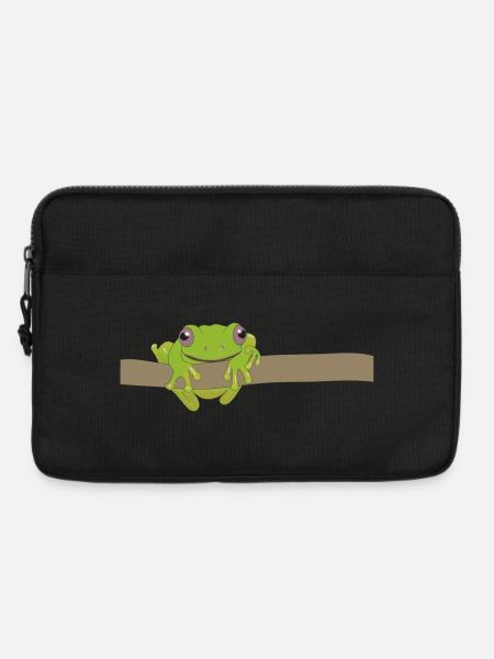 Grüner Frosch am Ast - Laptoptasche 13" - Schwarz