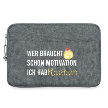 Wer_braucht_schon_Motivation_Ich_hab_Kuchen_- - Laptop bag 13" - heather grey - Front